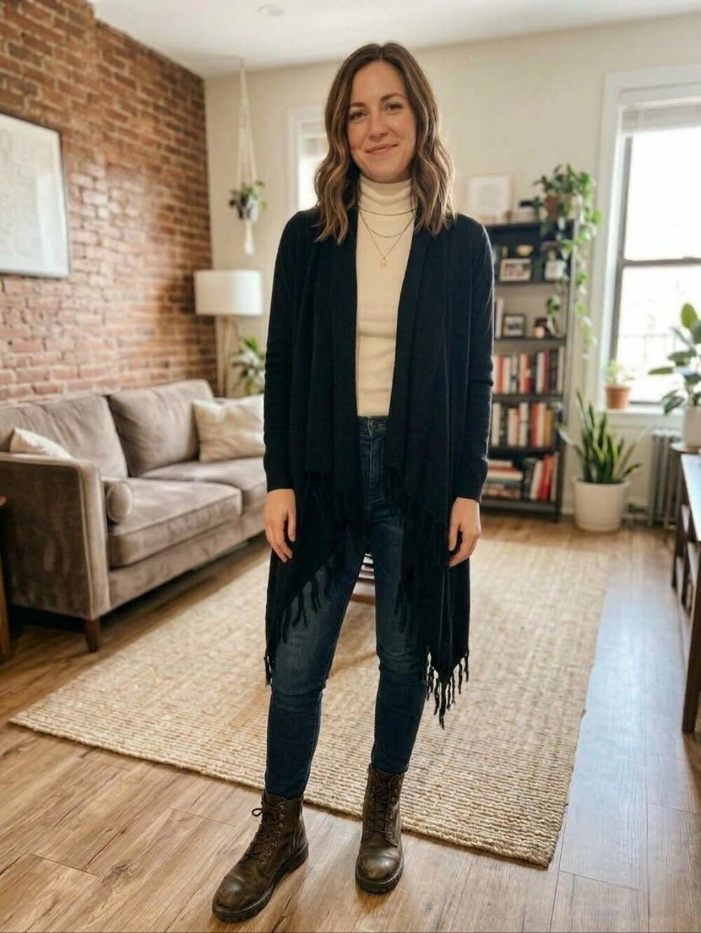 Vintage Cynthia Rowley 100% Merino Wool Open Cardigan Fringe Handkerchief M